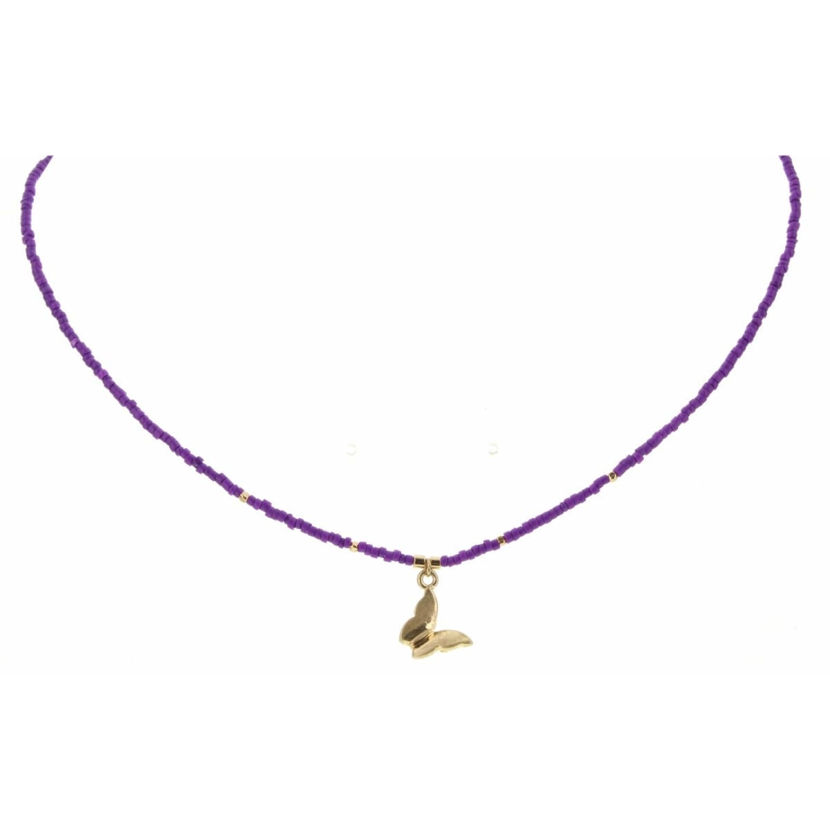 14" Purple Seed Bead with Butterfly Necklace