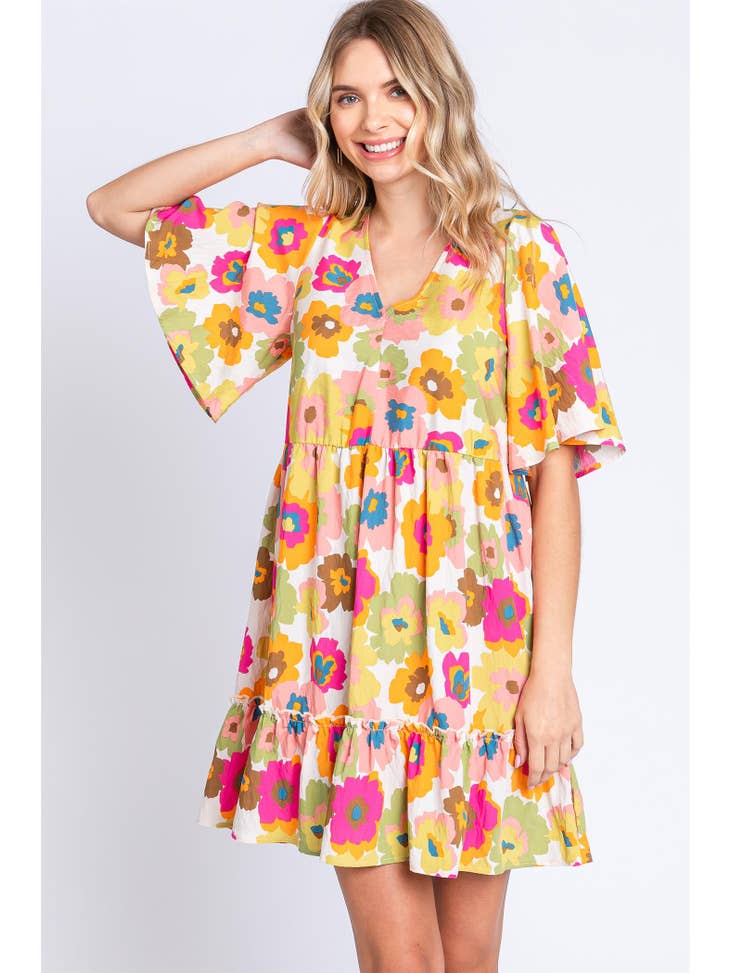 Floral Print Short Dress Plus Size
