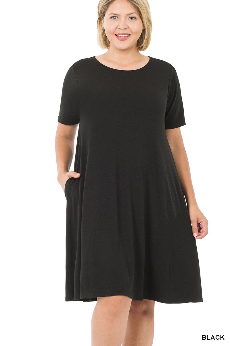 Plus Size Short Sleeve Flare Dress w/Pockets