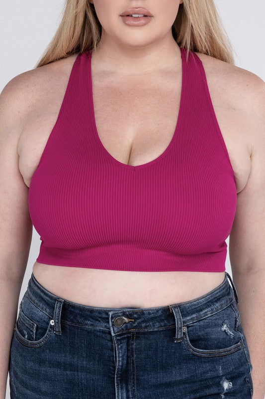 Plus Ribbed Cropped Racerback Tank Top