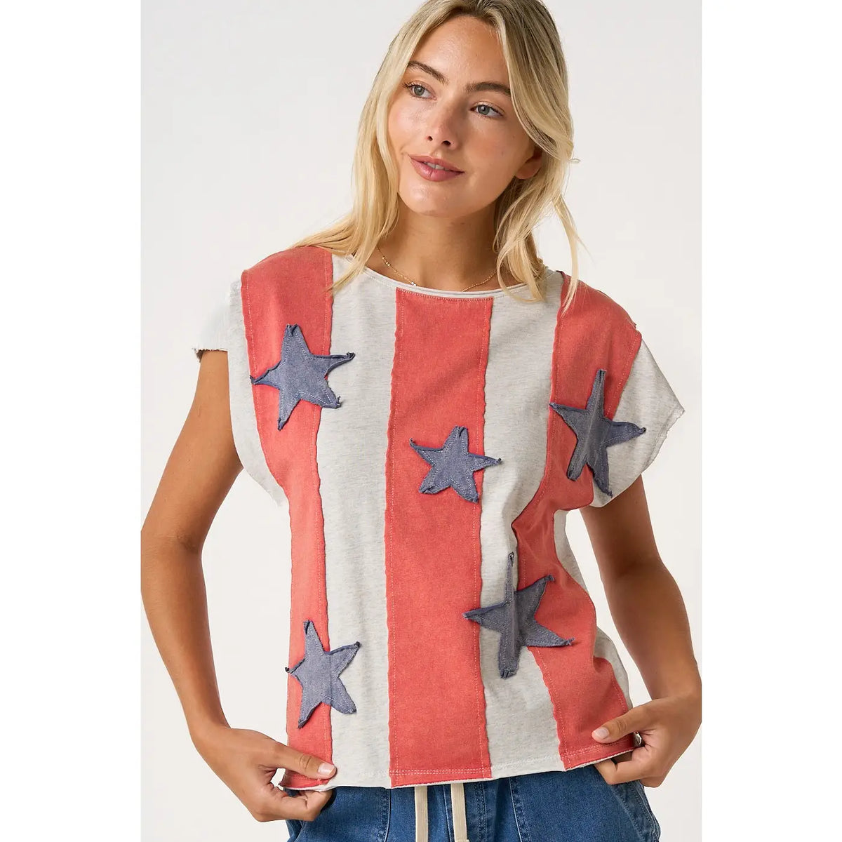 American Stars and Stripes Patch Top