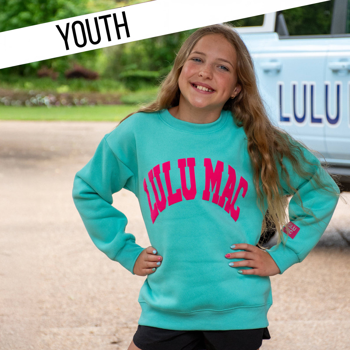 Kids Lulu Mac Puff Sweatshirt - Mint/Hot Pink