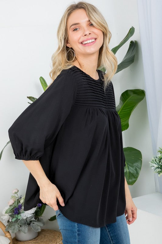 PLUS SOLID PINTUCK TUNIC BLOUSES