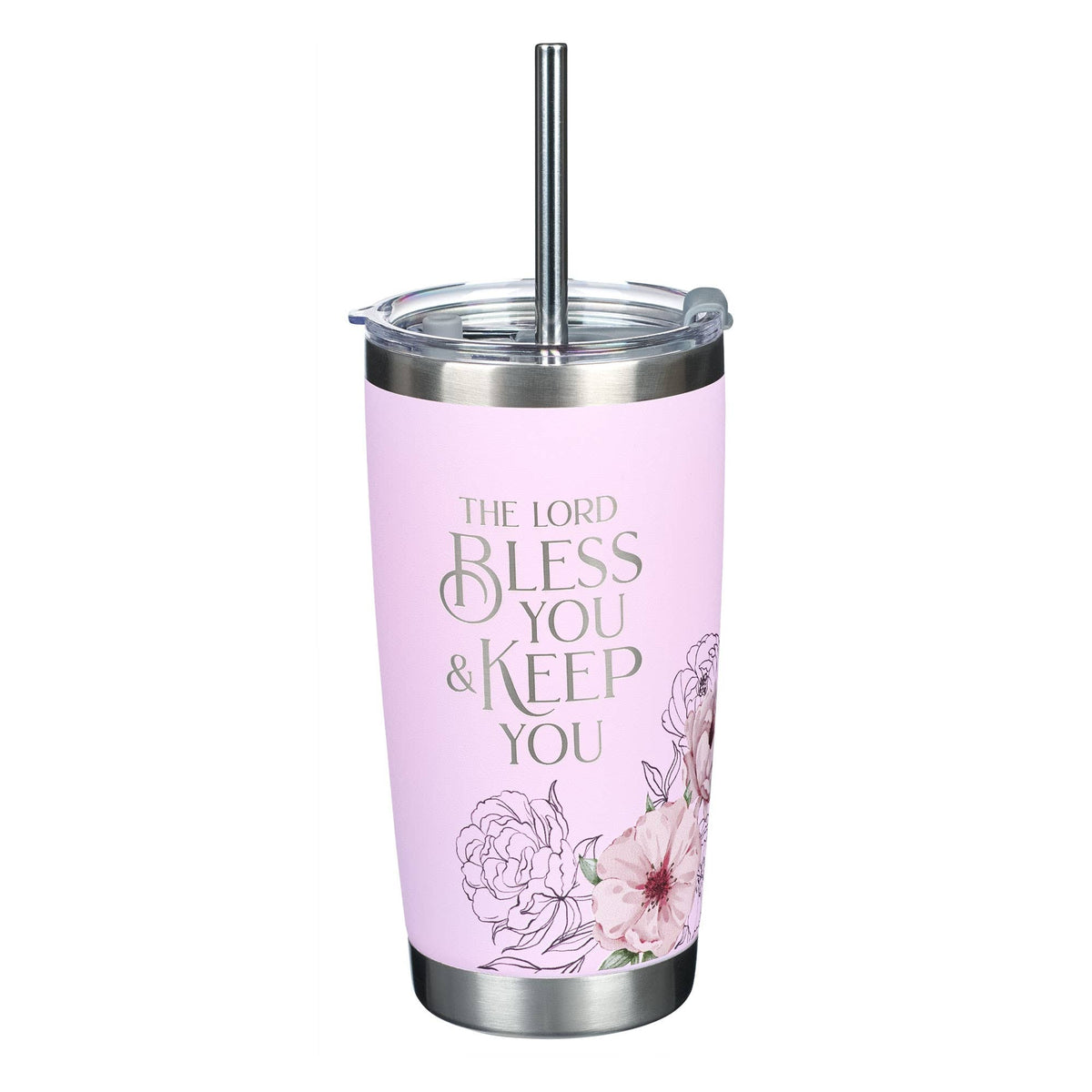 Tumbler w/straw SS Pink Lord Bless & Keep You Num. 6:24