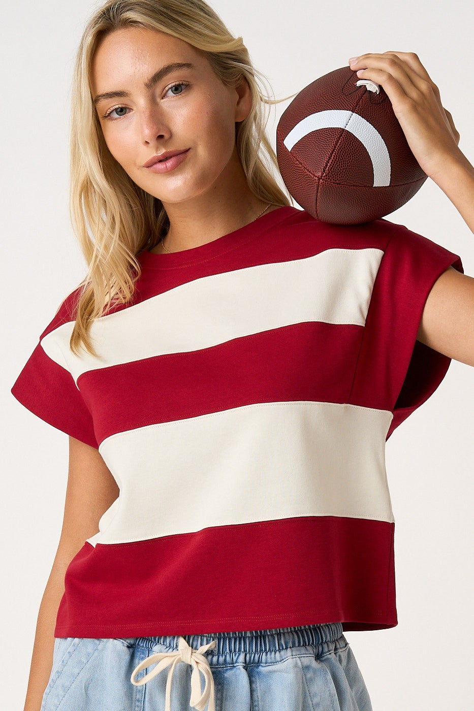 Striped Short Cap Sleeve Boxy Top
