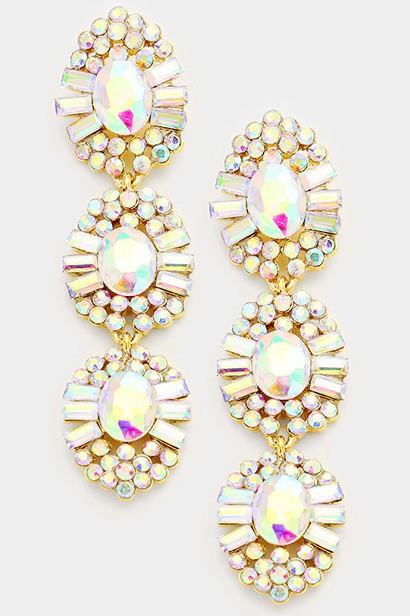 Glass Crystal Stone Dangle Evening Earrings