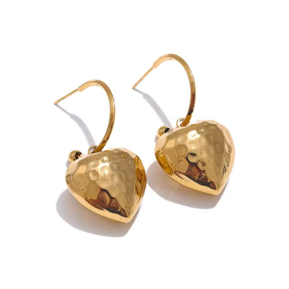 Hammered Heart Drop Earrings