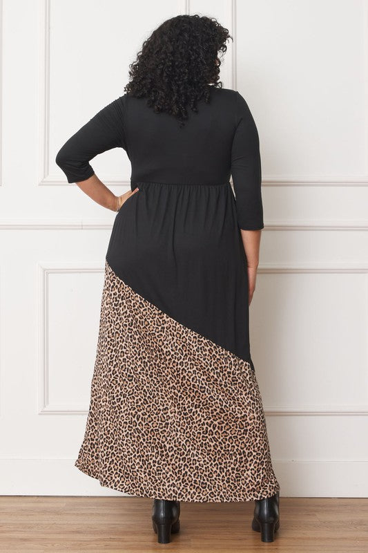 Asymmetrical Leopard Accent Maxi Dress Plus