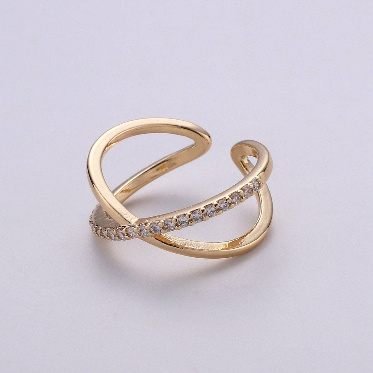 Gold Infinity Ring | Criss Cross Ring | Dainty Fine Ring or Delicate Thumb Ring | Open Ring | Adjustable Ring | Micro Pave CZ Ring R055