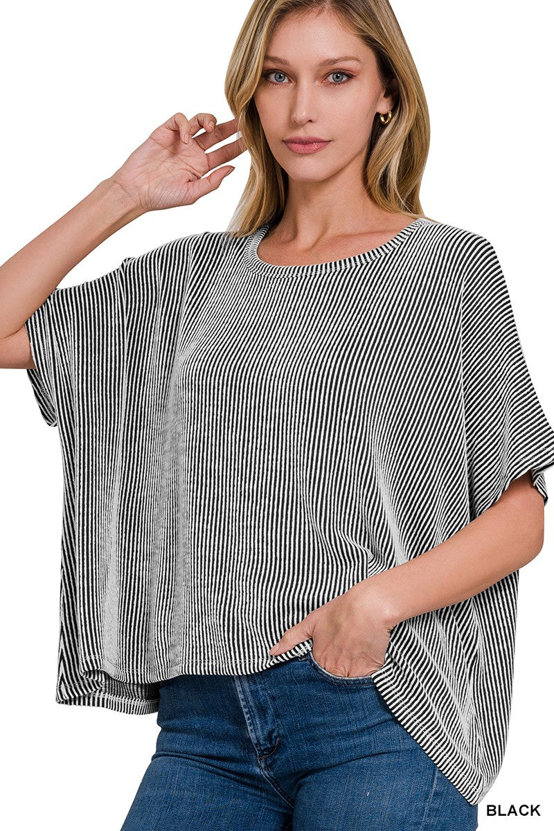 Ribbed Stripped Oversized Top