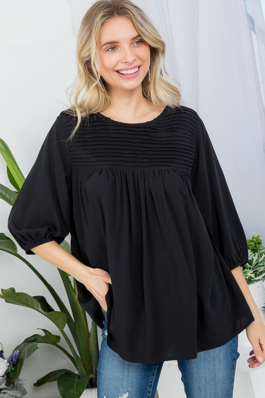 PLUS SOLID PINTUCK TUNIC BLOUSES