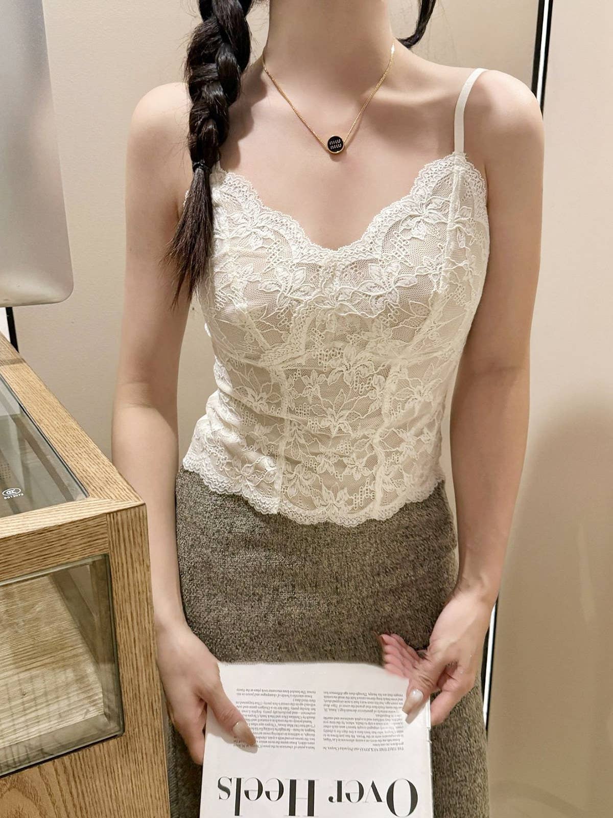 Brushed Lace Trim Camisole Tank