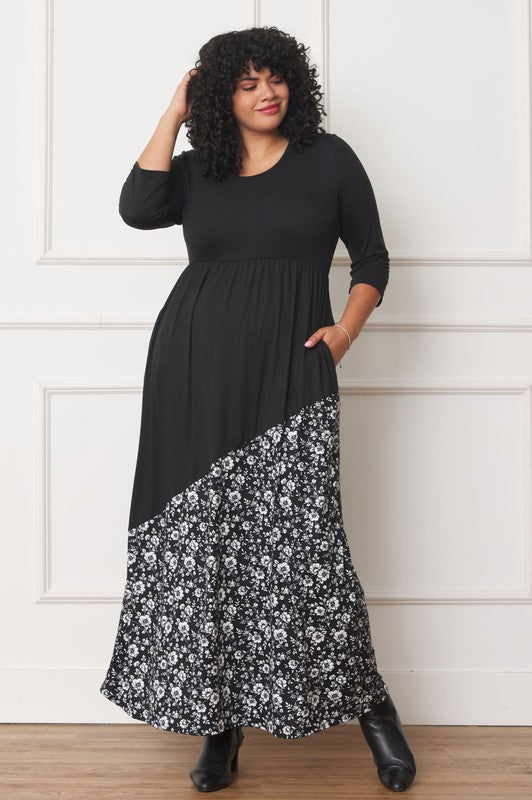 Asymmetrical Leopard Accent Maxi Dress Plus