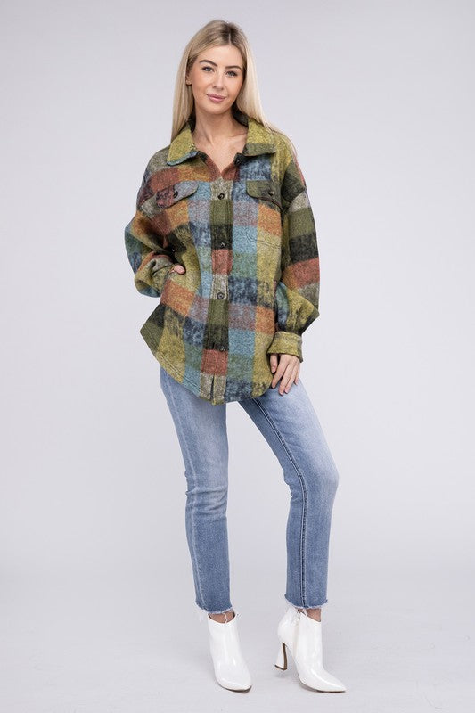 Loose Fit Buttoned Down Check Shirt Jacket