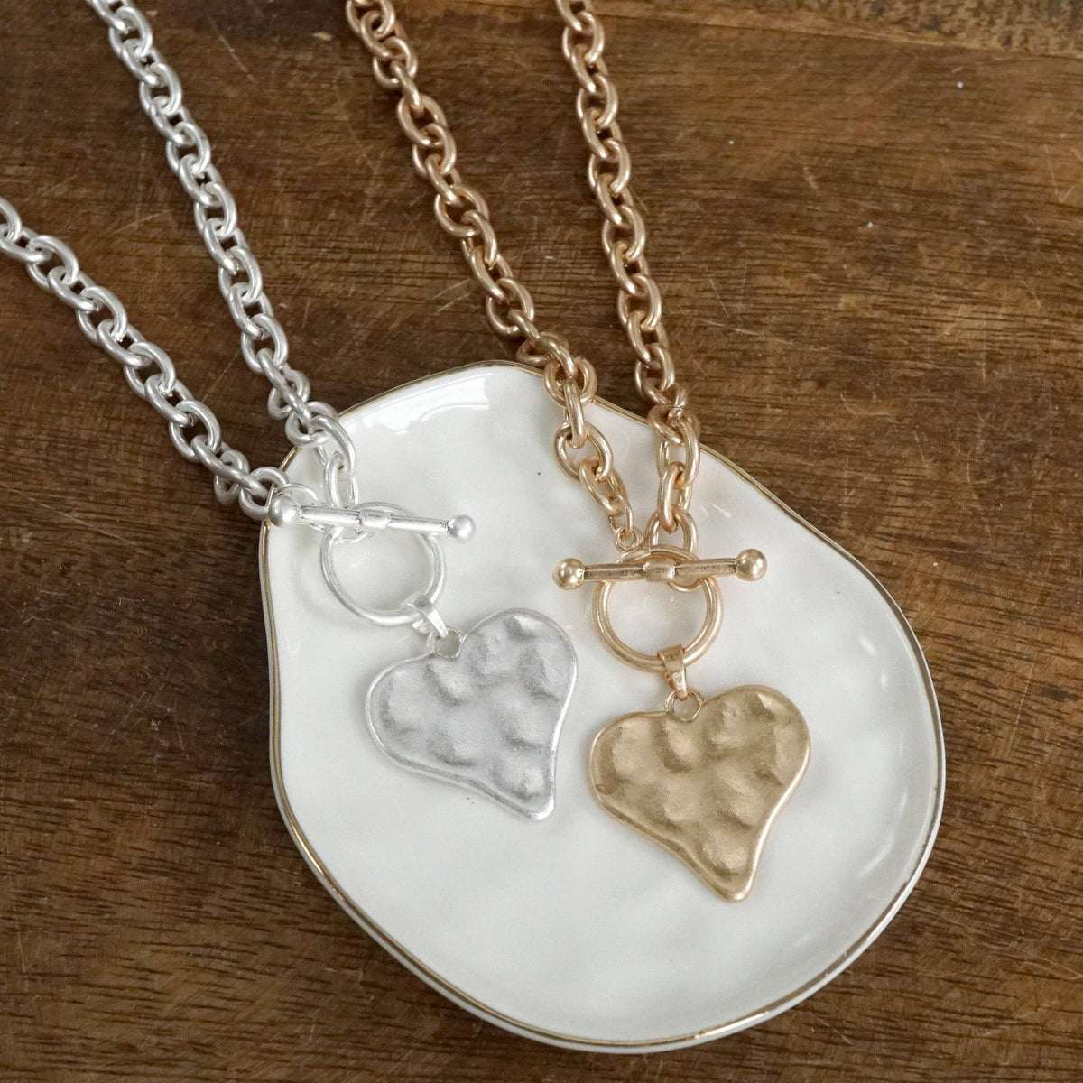 Boho Hammered Heart Front Toggle Necklace