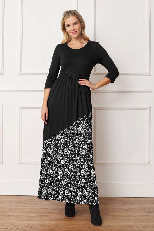 Asymmetrical Leopard Accent Maxi Dress