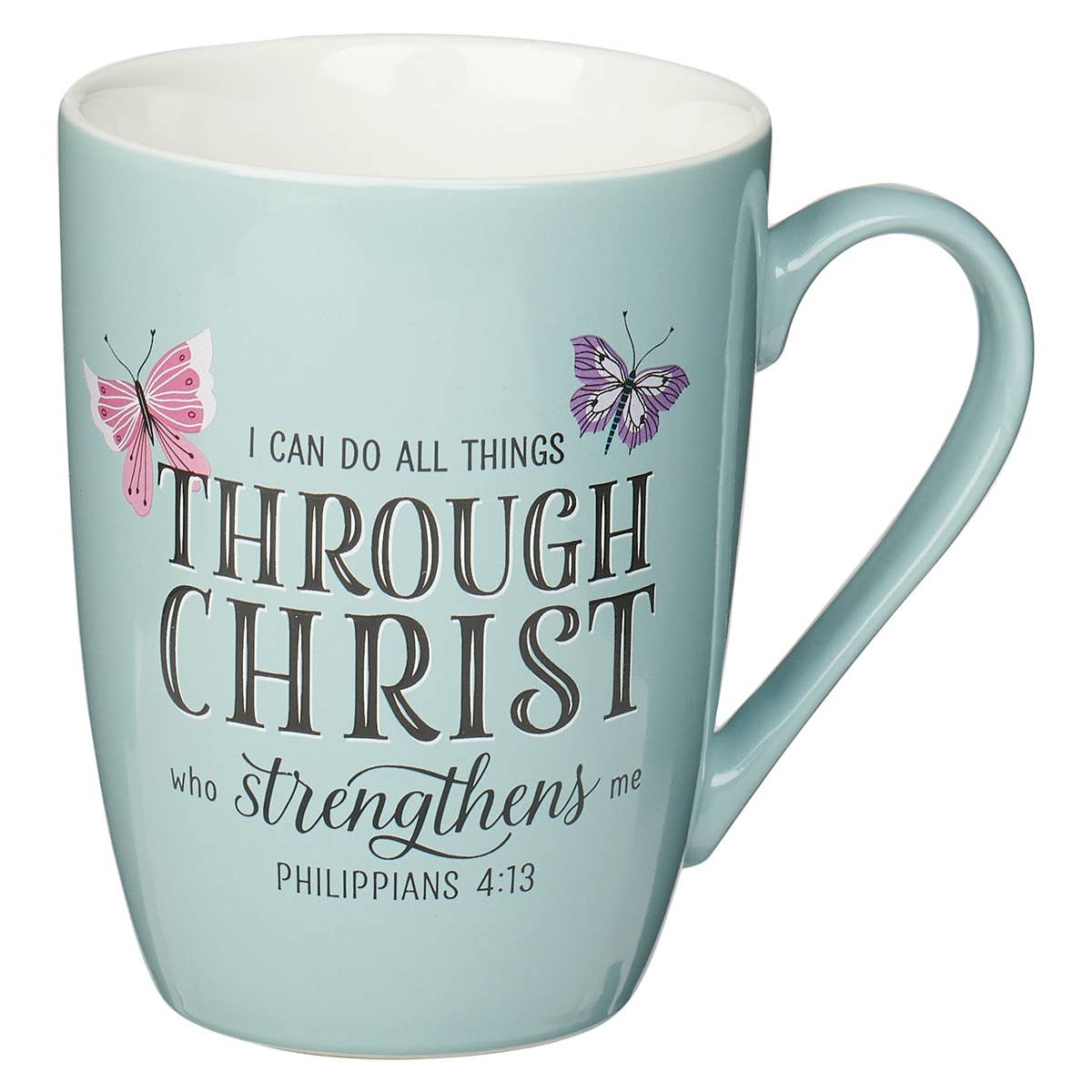 Mug White/Blue Butterflies Through Christ Phil. 4:13