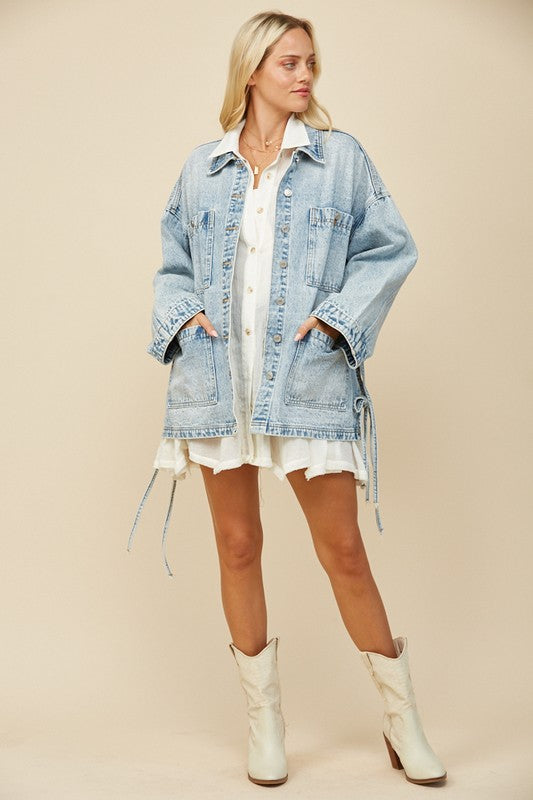 Boyfriend Denim Jacket w/Side Tie Up