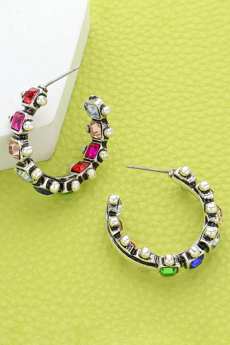 Western Stone Accented Hoop Earrings