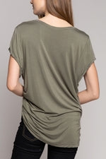 Folded Short Sleeve V-Neck T Shirt