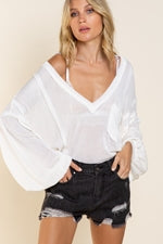 Relaxed Fit Knit Top w/Balloon Sleeves