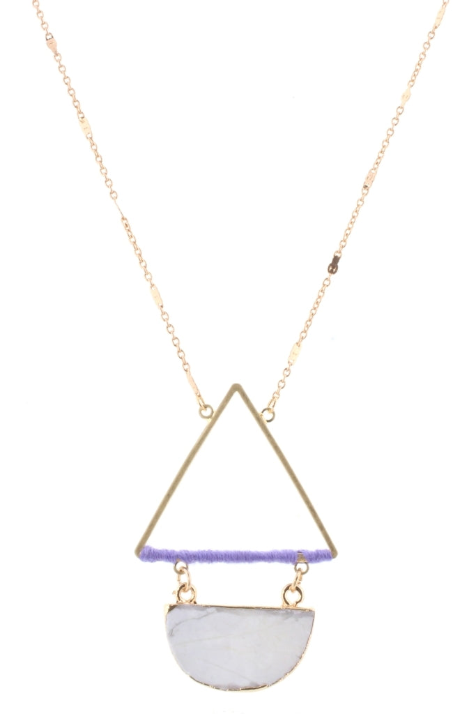 32" Gold Chain with Purple Wrapped Triangle with Howlite Stone Half CIrcle