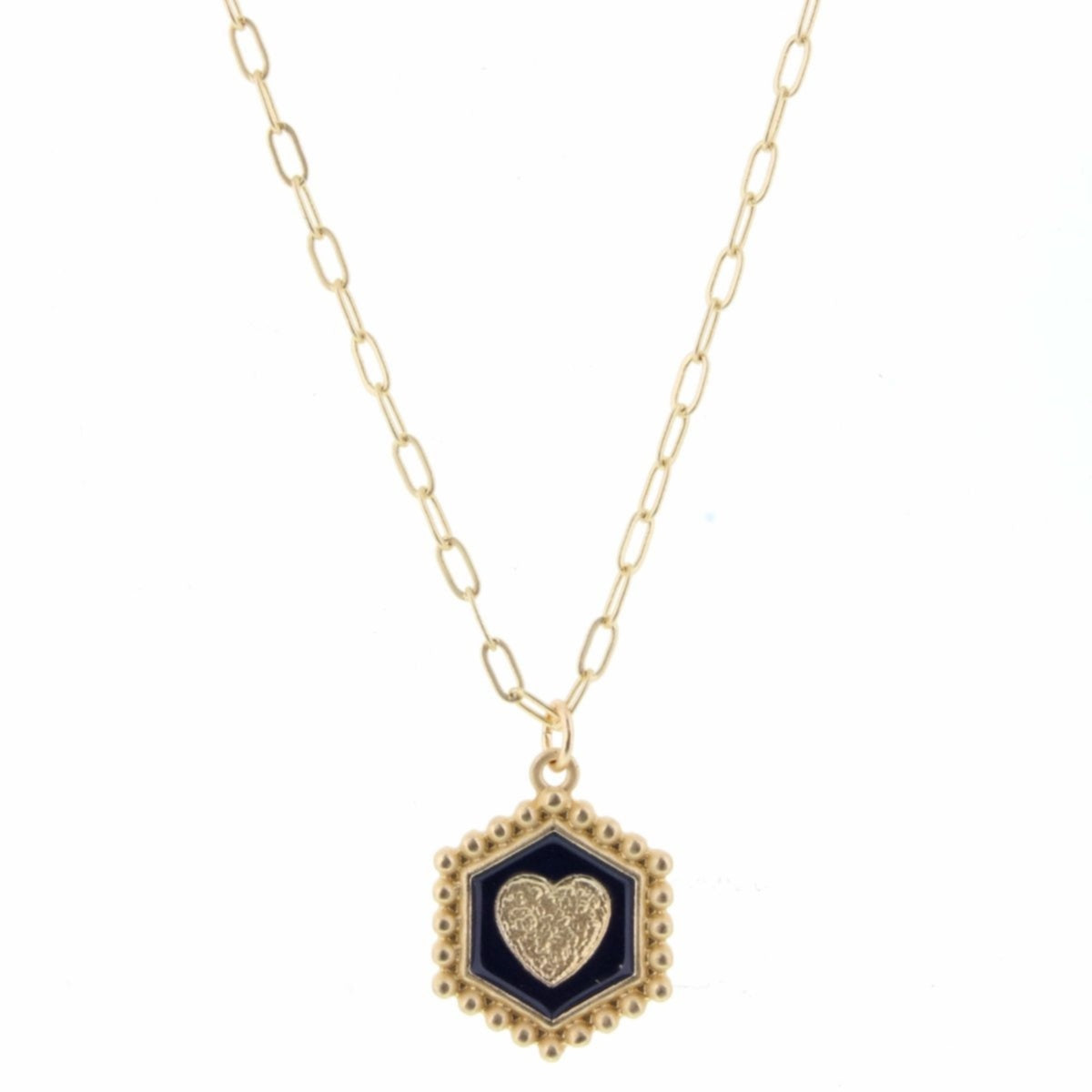 18-24" Gold Chain & Navy Enamel Heart Charm Adjustable Necklace