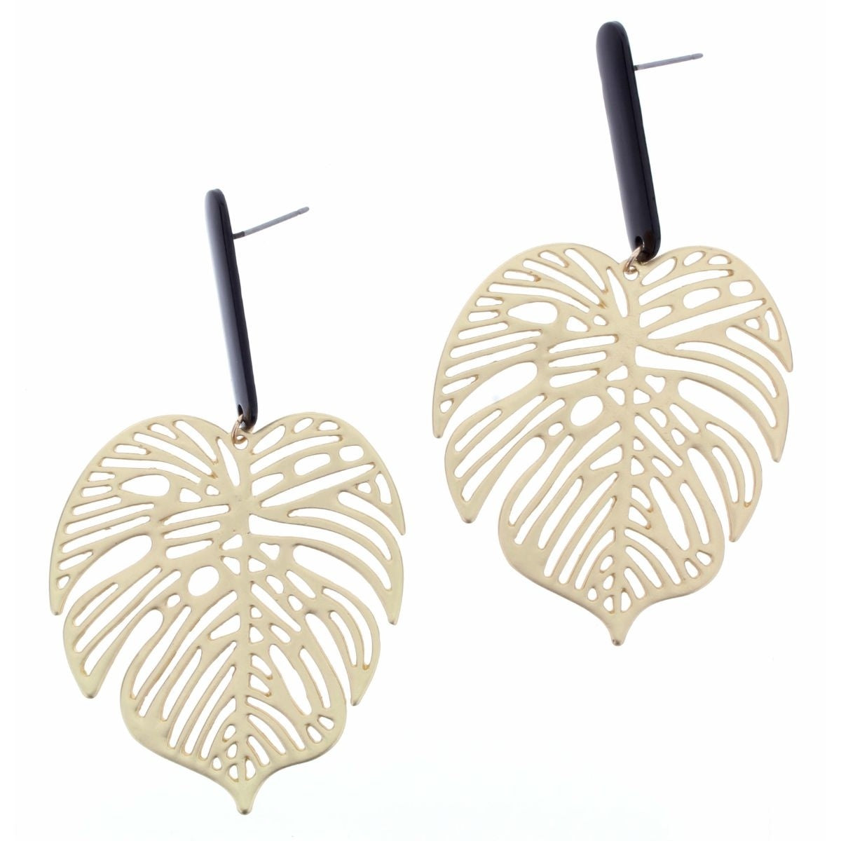 Jet Bar with Gold Palm Leaf Earring