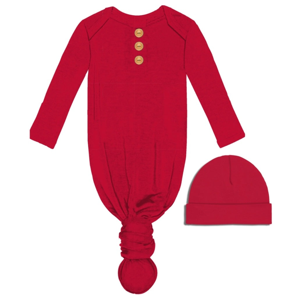 Kids Red Infant Gown and Beanie Set