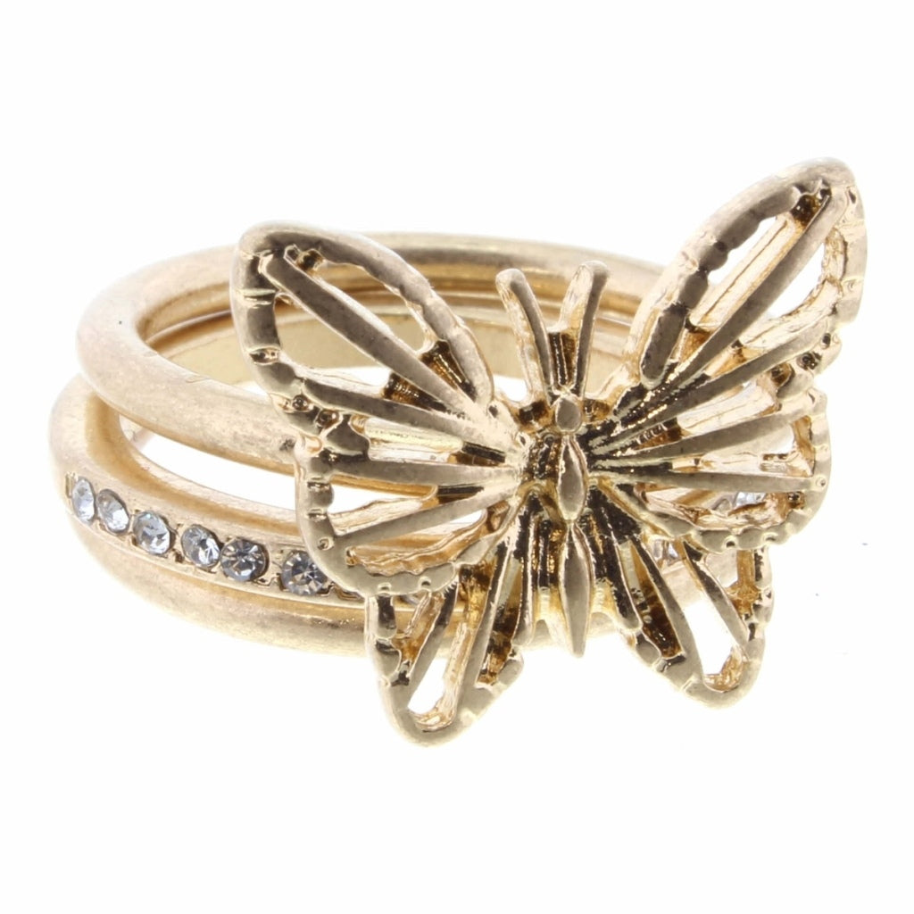 Gold Butterfly 3 Layer Stackable Ring