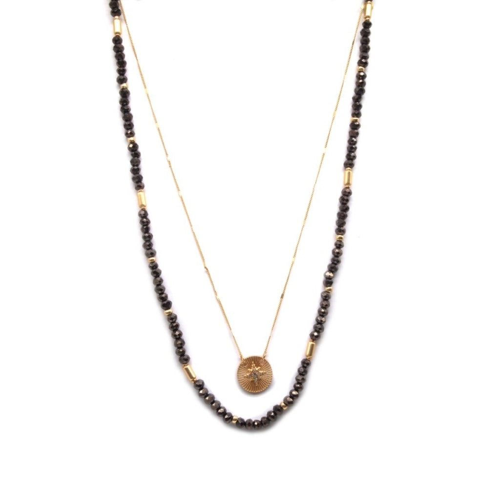 16", 18" 2 Layer Chocolate Beaded, Gold Chain with Star Necklace
