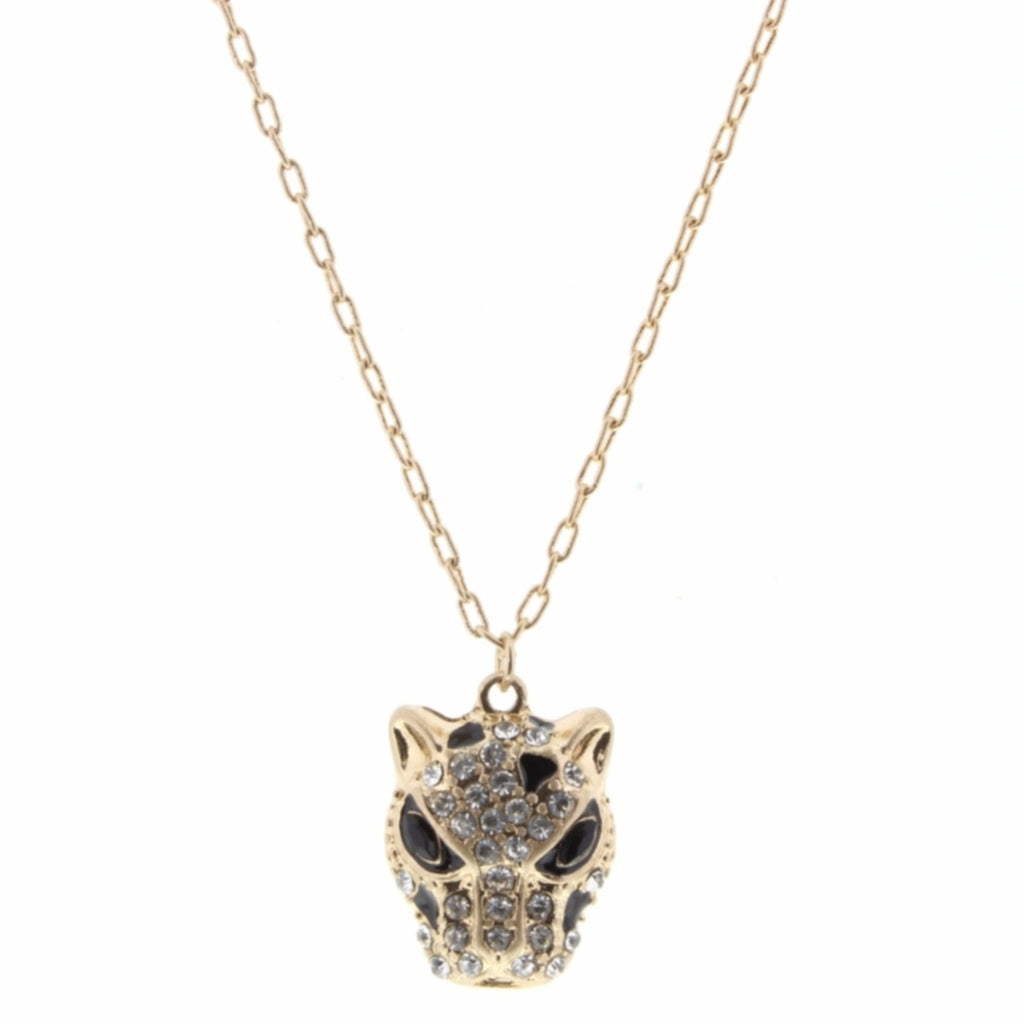 Clear Rhinestone Cheetah Head Necklace