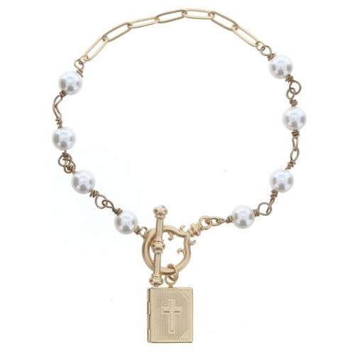 Faceted Pearl Chain with Bible Charm
