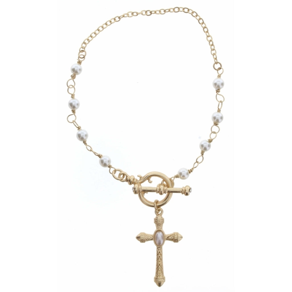 Faceted Pearl Chain with Cross Charm