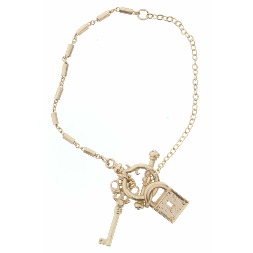 Gold Chain with Key and Padlock Charms