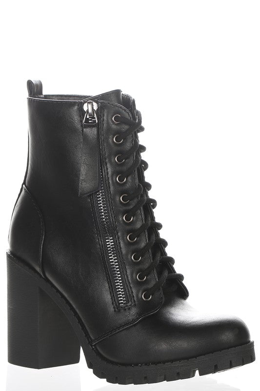 Lace Up Zipper Chunky Heel Boot