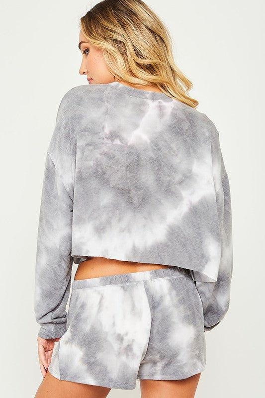 Tie-Dyed Cropped Terry Knit Top