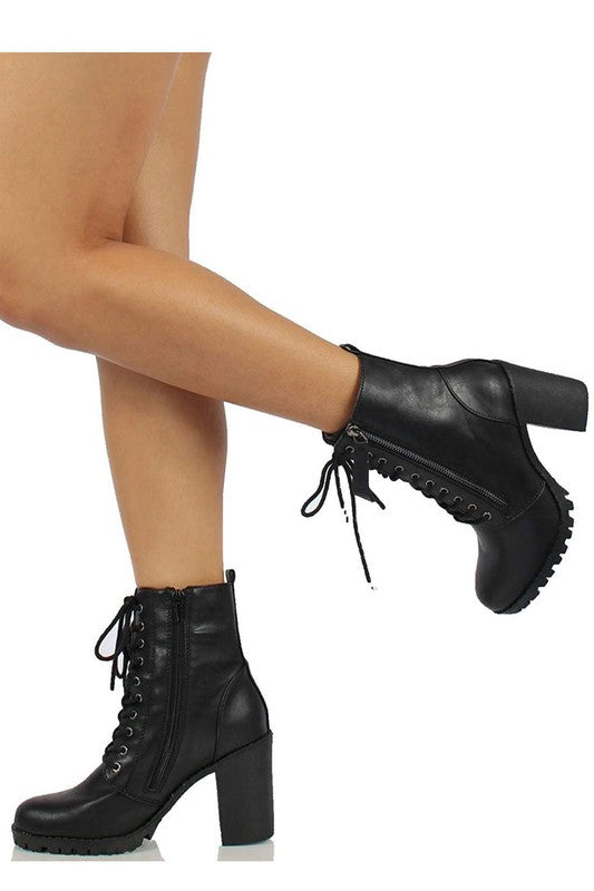 Lace Up Zipper Chunky Heel Boot