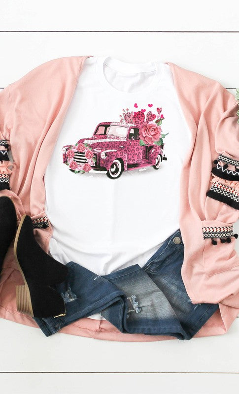 Pink Leopard Valentine Truck Graphic Tee