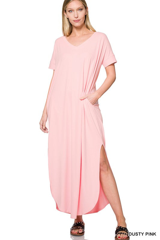 V-Neck Maxi Dress w/Pockets