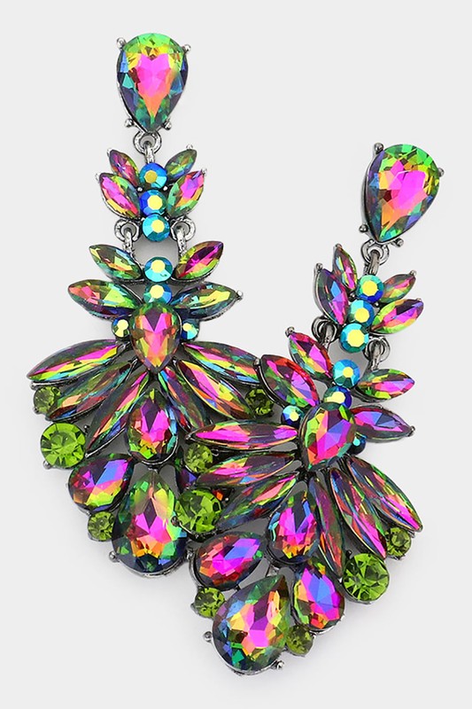 Floral Crystal Chandelier Evening Earrings