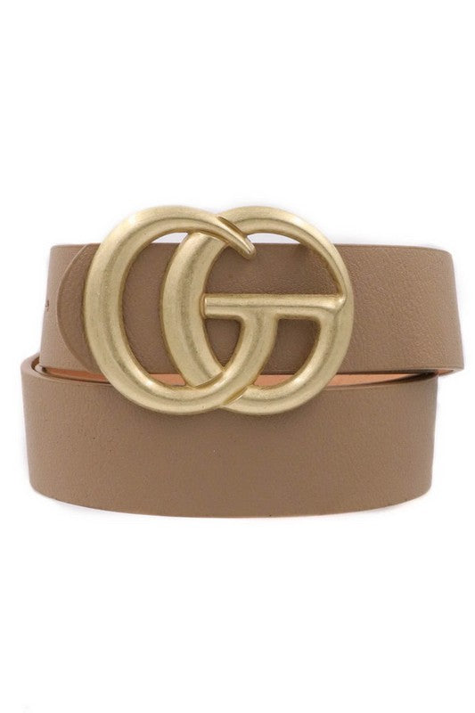 Double Metal Ring Faux Leather Buckle Belt