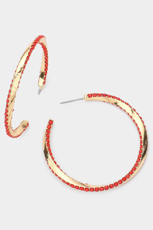Bead Embellished Twisted Metal Hoop Earrings