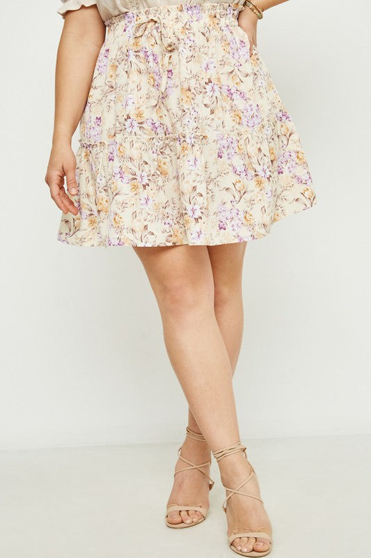 Plus Ruffle Floral Printed Skirt