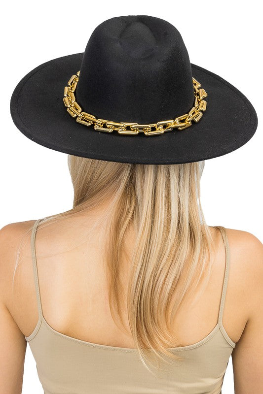 Chunky Gold Chain Felt Hat
