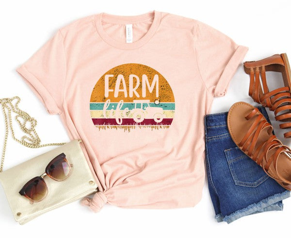 Camiseta gráfica colorida de la vida de la granja 