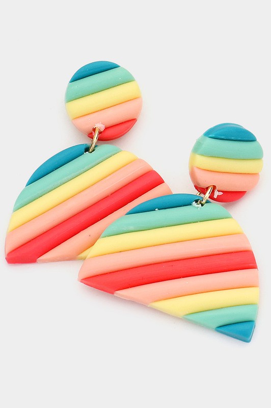 Colorful Half Round Polymer Clay Link Earrings