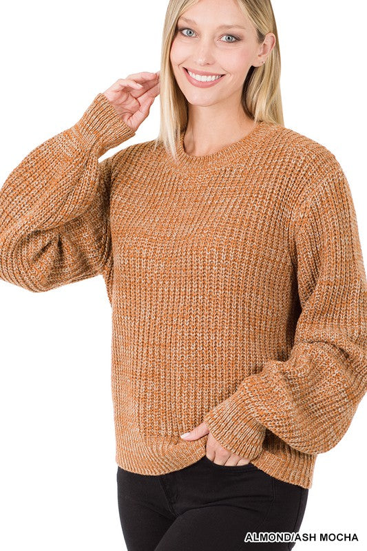 Melange Balloon Sleeve Sweater