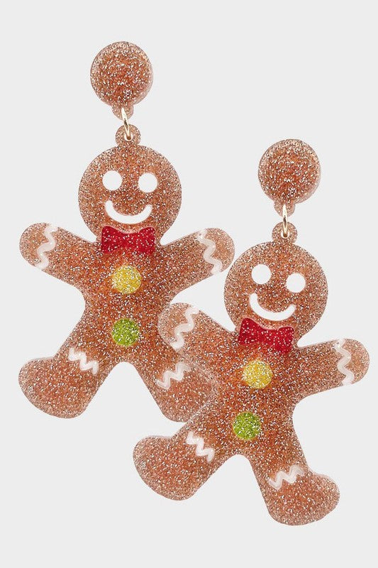Glitter Resin Gingerbread Man Dangle Earrings