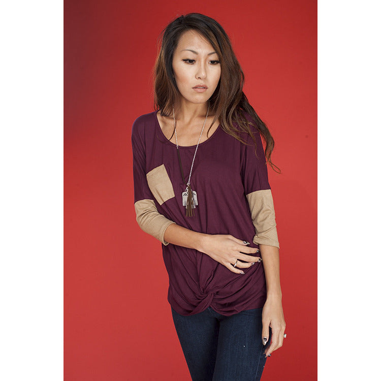 Suede Jersey Top with Front Pocket - Debs Boutique  LLC